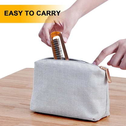 Travel Folding Hair Brush Portable Pocket Boar Bristle Brush for Women, Men, and Children, Folding Mini Boar Bristle for Wet and Dry Hair, Curly and Detangle 2 Pack