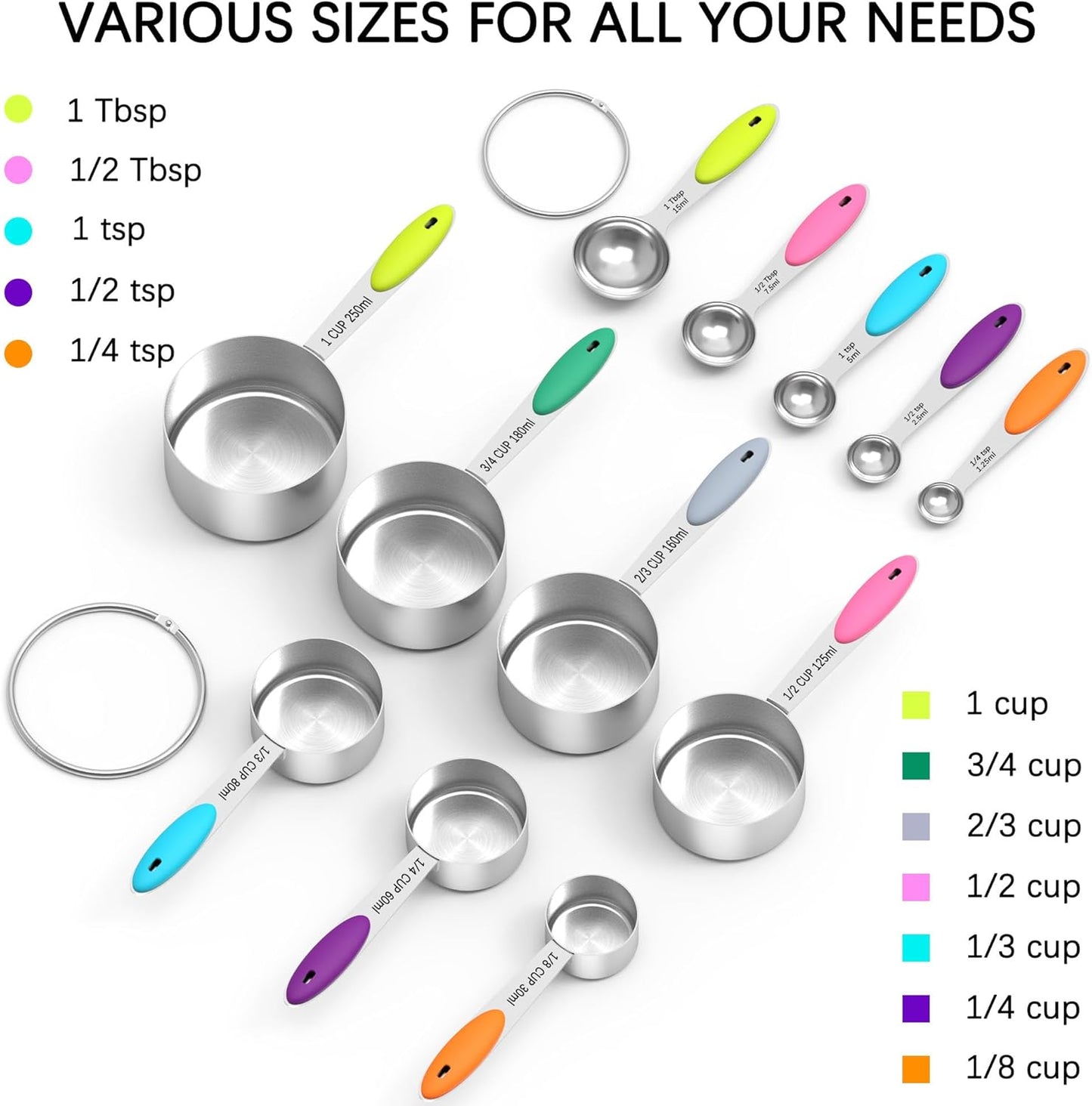 TILUCK Stainless Steel Measuring Cups & Spoons Set - Essential Kitchen Utensils for Cooking & Baking (12-Piece)