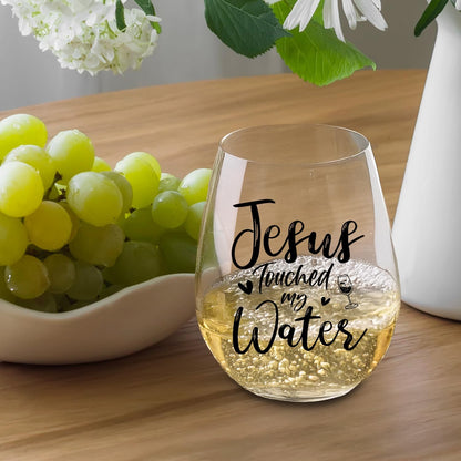 Touched My Water Wine Glasses, Funny Inspirational Gift for Women Gifts for Mom Birthday Father's Day Friendship Retirement Easter Gifts (Clear-Touched Water)