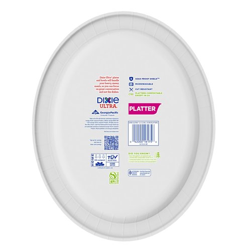 Dixie Ultra Disposable Paper Platters, 10" x 12.5", 25 Count – Durable, Sturdy Design