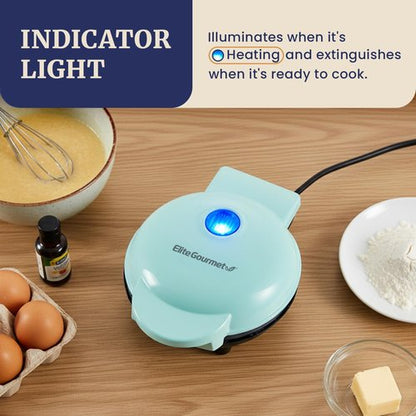 Elite Gourmet Mini Waffle Maker - 4.5-Inch Nonstick Belgian Waffles | Compact Design, Easy to Clean, Mint