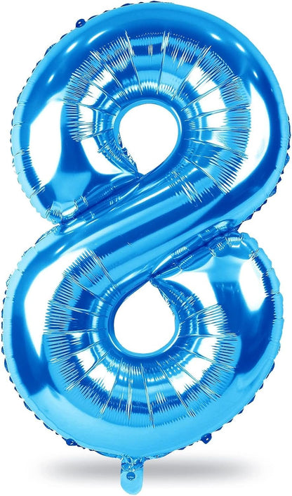Blue Foil Balloon Number 8 - 40'' Giant Self-Inflating Helium Balloon for 8th Birthday & Graduation Celebrations
