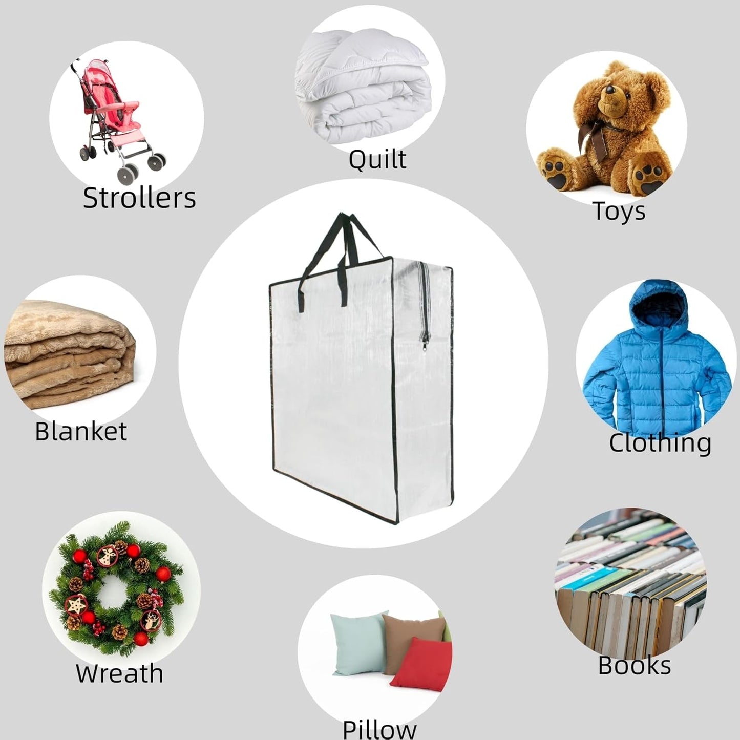 Skiennix 9-Pack Clear Storage Bags - Zipper & Handle Design for Easy Packing | Ideal for Blankets, Clothes, and Bedding