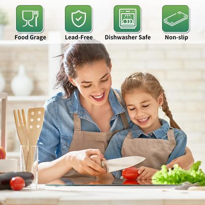 Seelenruhe 4 Pack Tempered Glass Cutting Boards for Kitchen Counter, Clear Cutting Boards for Countertop, Non-Slip, Heat-Resistant, Machine Washable, Easy to Clean, 16x12 & 8x12