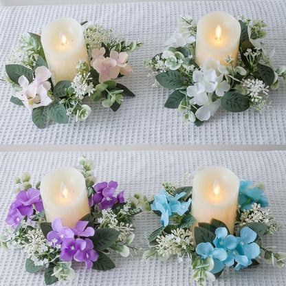 Regine Switzerland Candle Rings - Artificial Hydrangea & Eucalyptus Wreaths for Boho Decor | Purple