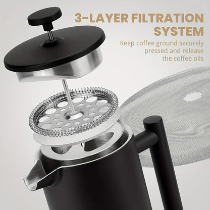 Skiennix French Press Coffee Maker - Stainless Steel Insulated 34 oz | Portable Hot & Cold Brew Teapot for Coffee Lovers