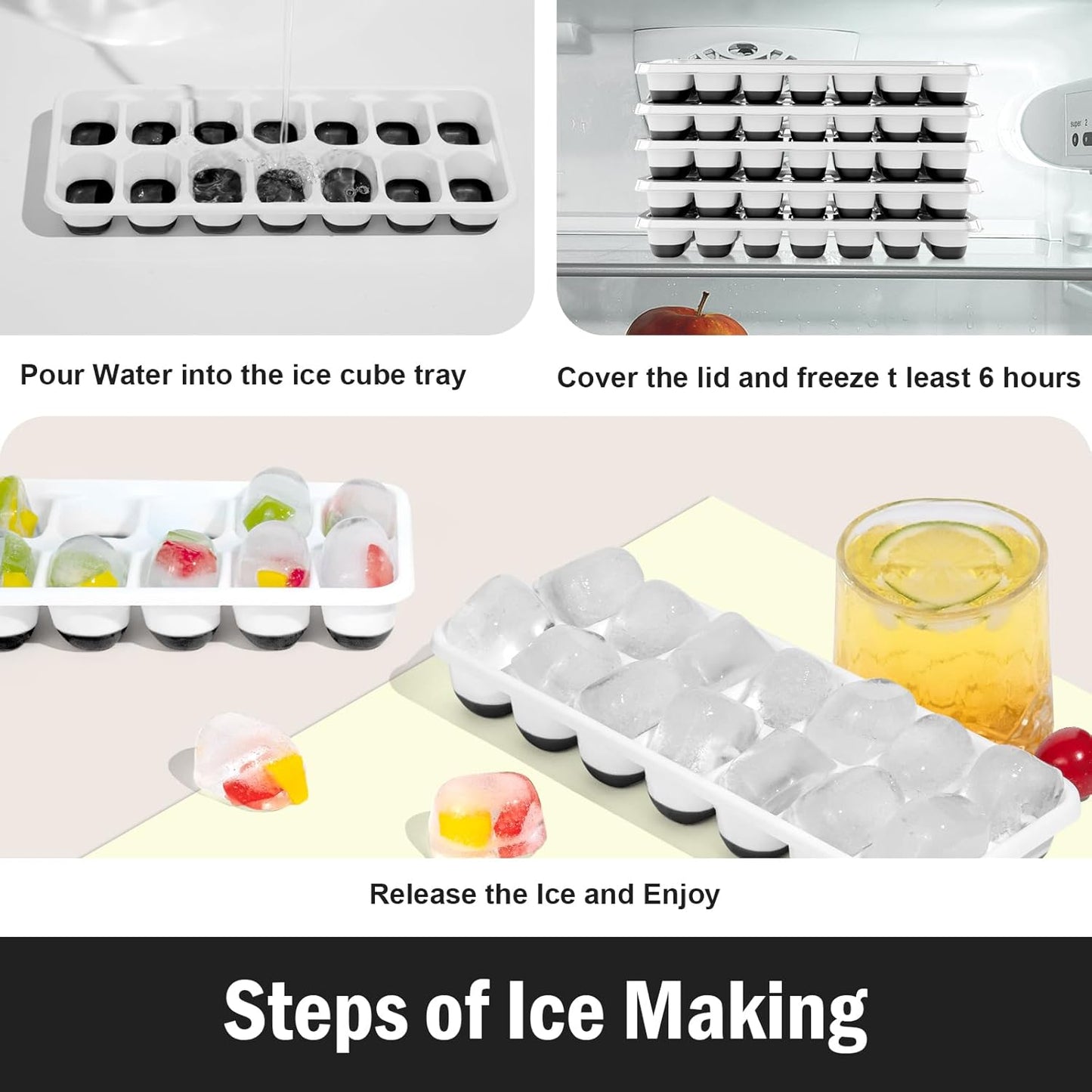 Silicone Ice Cube Trays by [Brand Name] - 5 Pack with Snap Lids & Push-Release Bottom | BPA-Free, Stackable Design