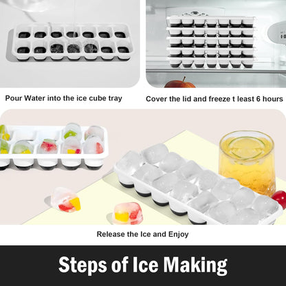 Silicone Ice Cube Trays by [Brand Name] - 5 Pack with Snap Lids & Push-Release Bottom | BPA-Free, Stackable Design