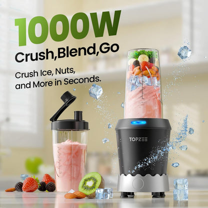 TOPZEE Personal Smoothie Blender - 1000W Compact Single-Serve Blender with 24oz To-Go Cup | Ideal for Protein Shakes & Smoothies