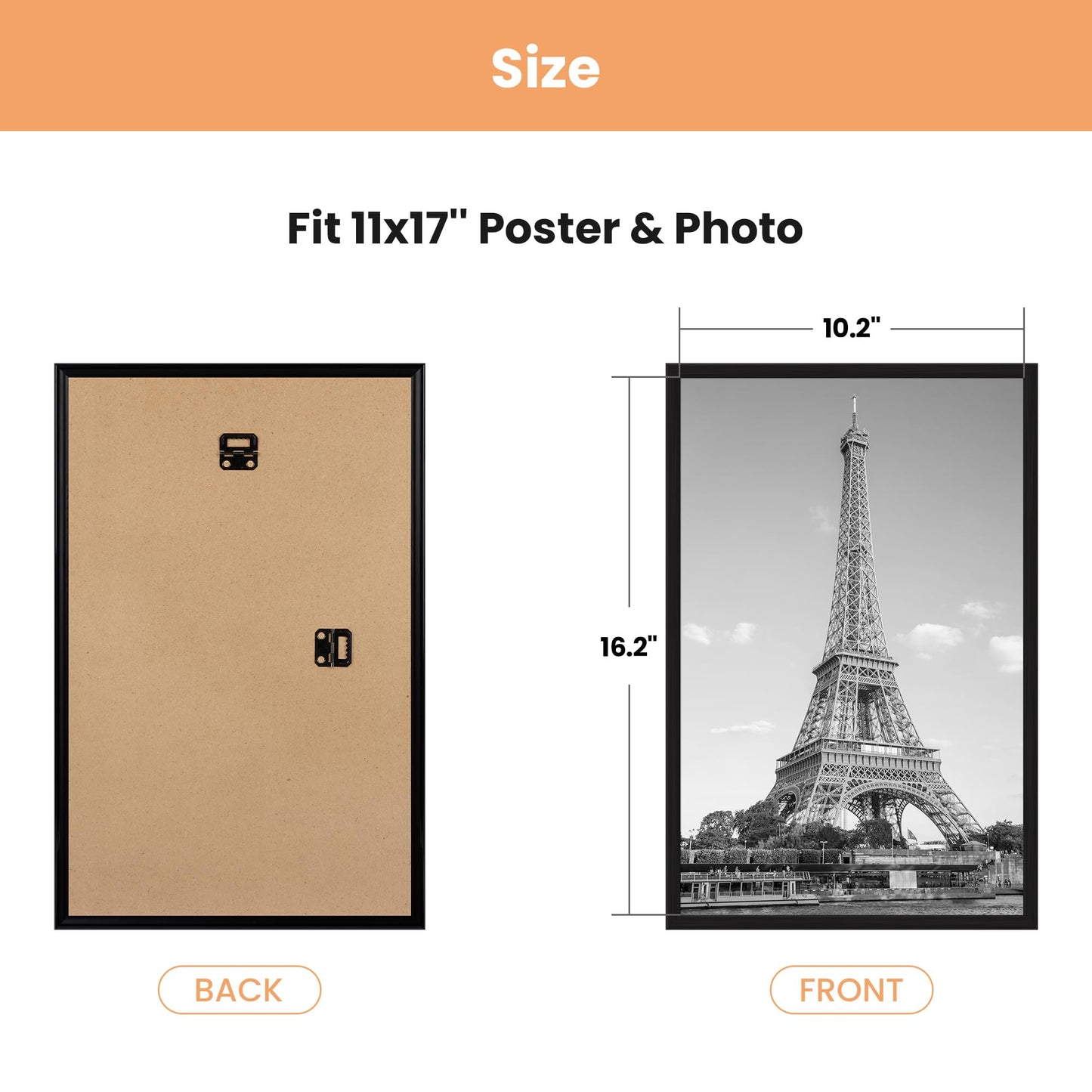 upsimples 11x17 Picture Frame Black 3 Pack, Scratch-Proof 11 x 17 Poster Frames for Photo Gallery - Slide-In Strips, Horizontal or Vertical Wall Mounting