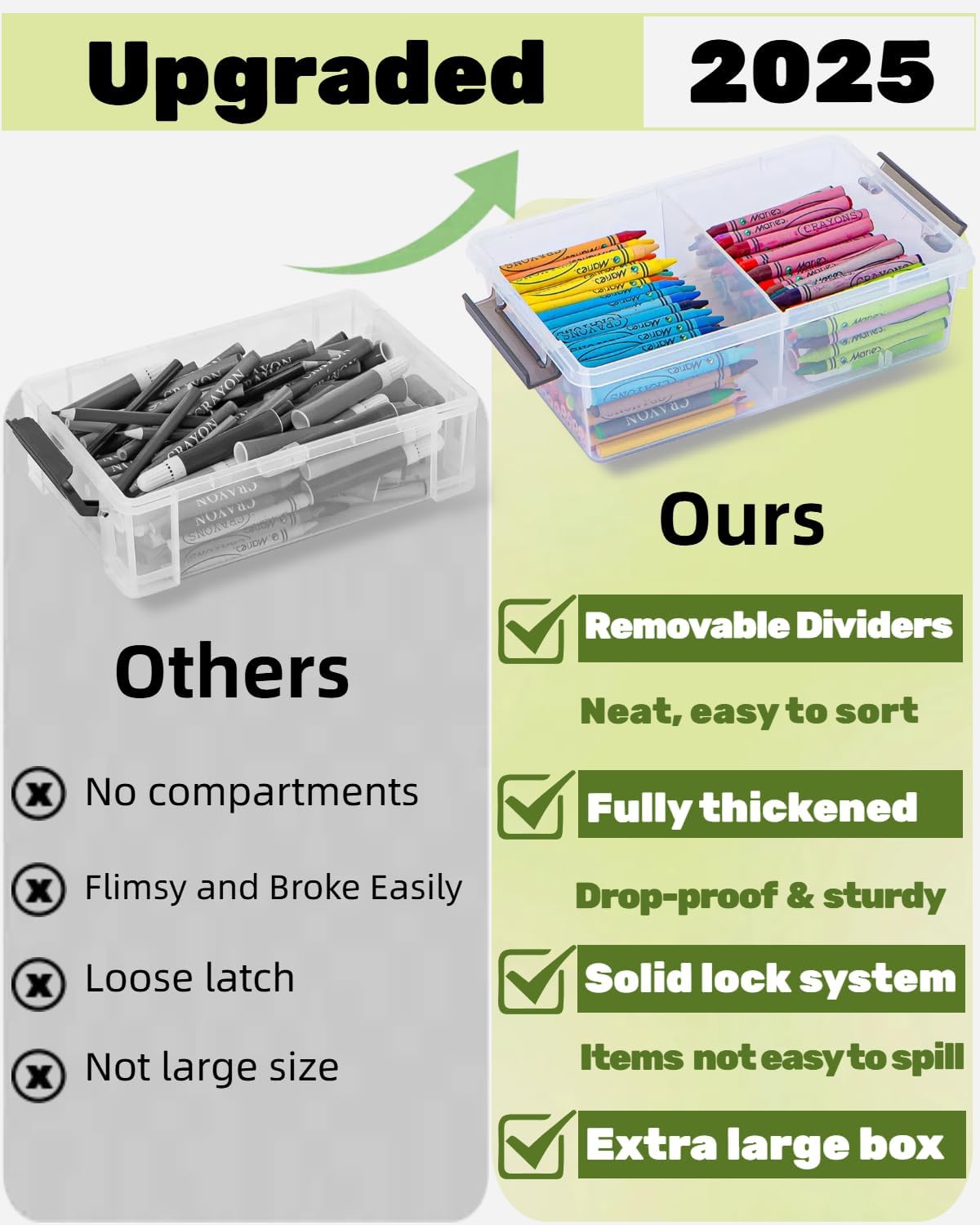 Skiennix Extra Large Pencil Box - Clear Stackable Organizer with Removable Divider | 12 Pack, Grey