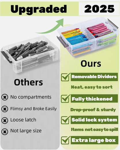 Skiennix Extra Large Pencil Box - Clear Stackable Organizer with Removable Divider | 12 Pack, Grey