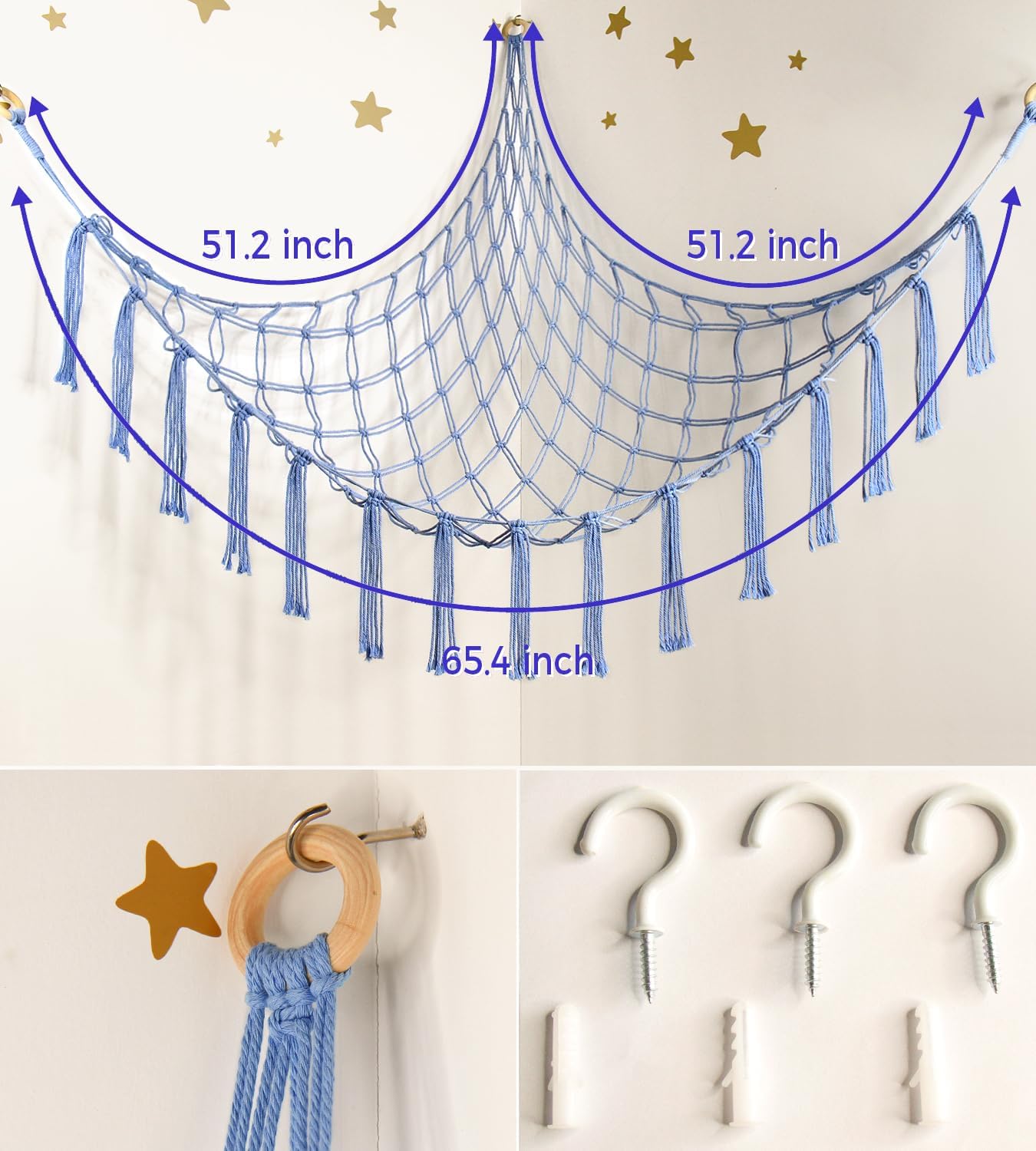 Mirolam Stuffed Animal Storage Hammock - Large Blue Toy Organizer for Nursery Decor