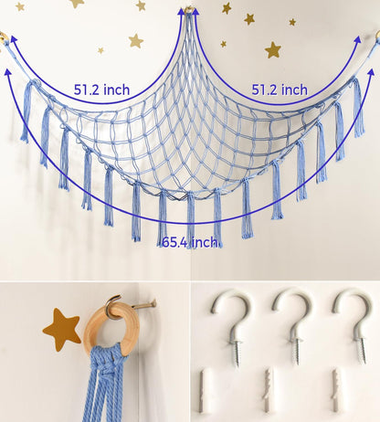 Mirolam Stuffed Animal Storage Hammock - Large Blue Toy Organizer for Nursery Decor