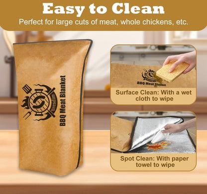 BBQ Blanket for Resting Meat,Smoker Meat Resting Blanket, 15 inch Reusable Grilling Meat Insulated Resting Bag with Wide Mouth for Large Pork Shoulders Brisket Turkeys,Gifts for Men