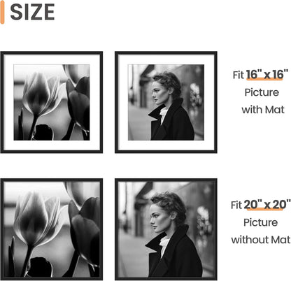 Upsimples 20x20 Picture Frame - Versatile Wall Hanging for 16x16 Photos with Mat | Black, 1 Pack