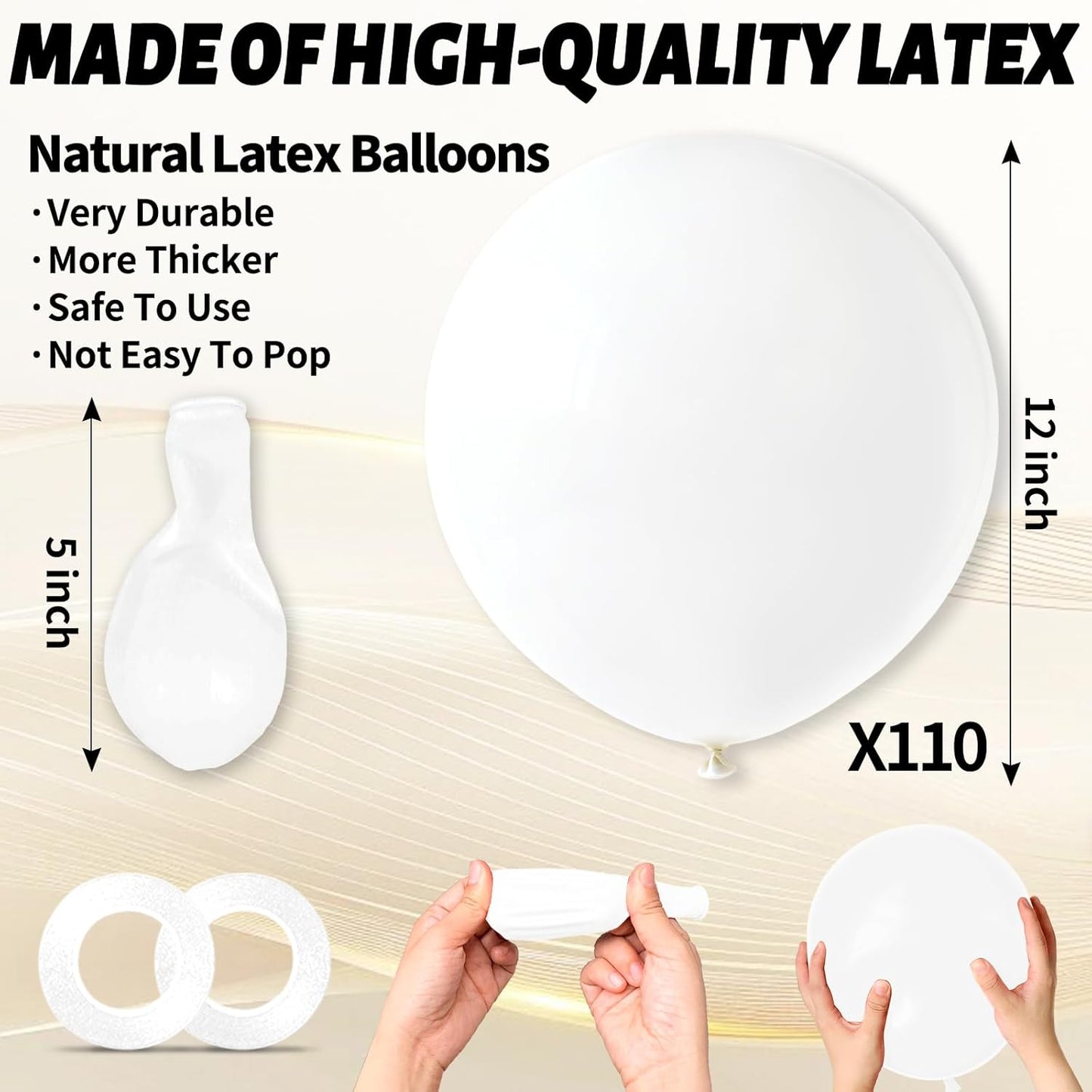 White Latex Balloons by [Brand Name] - 110pcs 12-Inch Perfect for Weddings & Bridal Showers | Includes 2 Ribbons