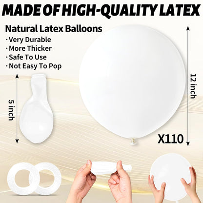 White Latex Balloons by [Brand Name] - 110pcs 12-Inch Perfect for Weddings & Bridal Showers | Includes 2 Ribbons