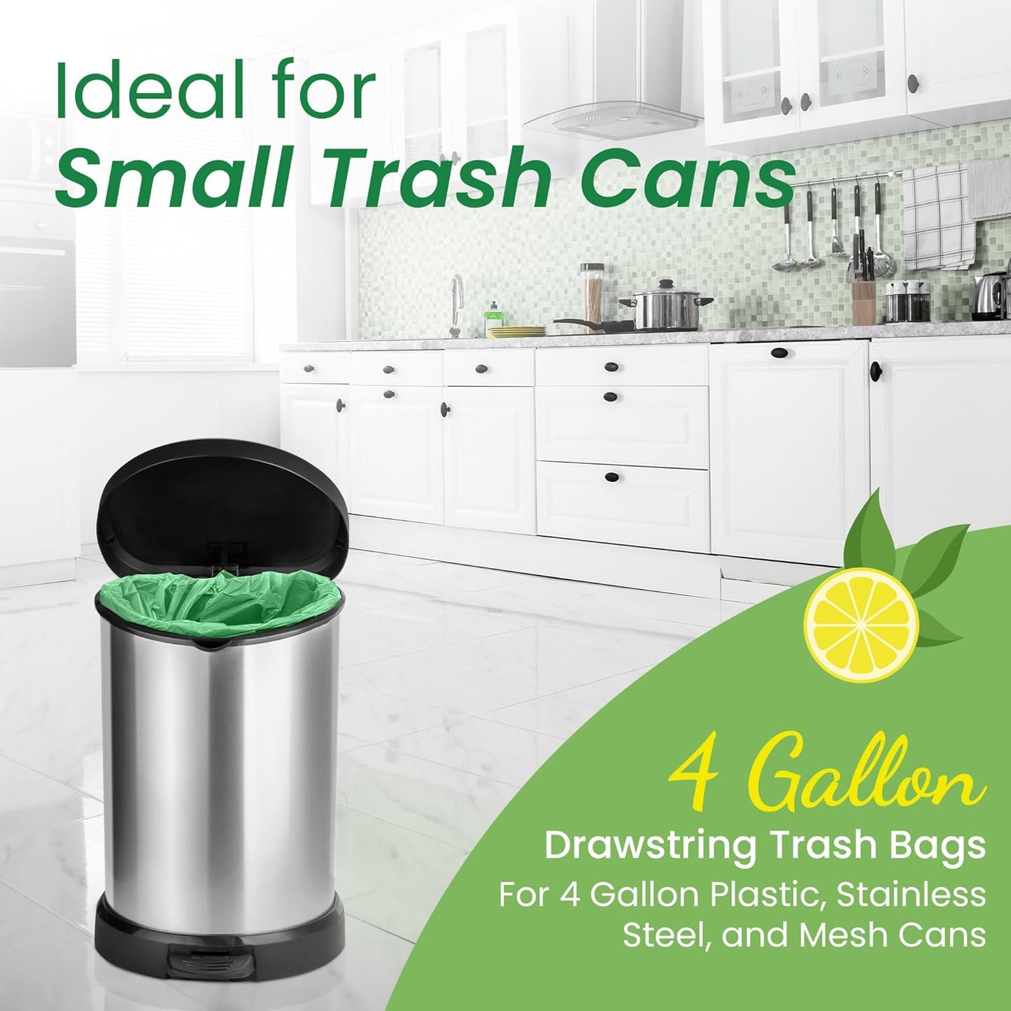 Reli. Drawstring Trash Bags - Citrus Scented 4 Gallon Liners | 50 Count | Ideal for Bathroom Use