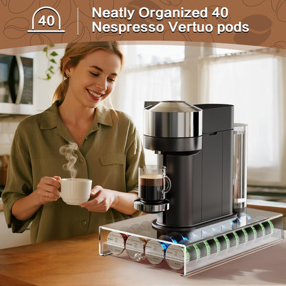 Skiennix Coffee Pods Holder - Acrylic Drawer for Nespresso & Dolce Gusto | 40 Pods Storage Solution