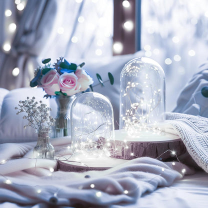 Minetom 100 LEDs Fairy Lights - 33 Ft Waterproof Starry String Lights on Silver Wire | Pure White for Weddings & Parties