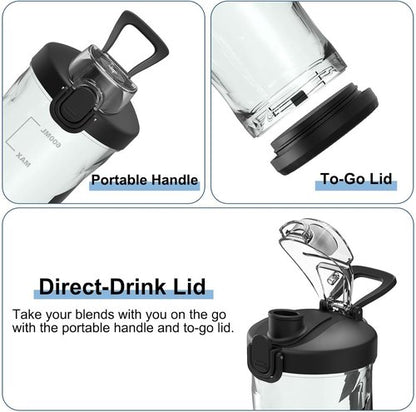DENOKIN Portable Blender - Cordless 20oz Personal Size Blender for Shakes & Smoothies | Elegant Black with 6 Blades & Travel Lid