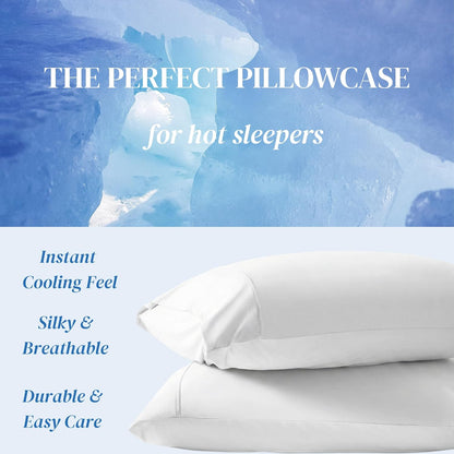 Beckham Hotel Collection Cooling Pillowcases - King Size Set of 2 | Silky Soft, Breathable, Moisture-Wicking, White