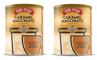 Caffe D’Vita Caramel Macchiato - Coffee Caramel Macchiato, Caramel Instant Coffee, Latte Mix, Gluten Free, No Cholesterol, No Hydrogenated Oils, Kosher-Dairy, Caramel Macchiato Coffee - 1 Lb Can, 2-Pack