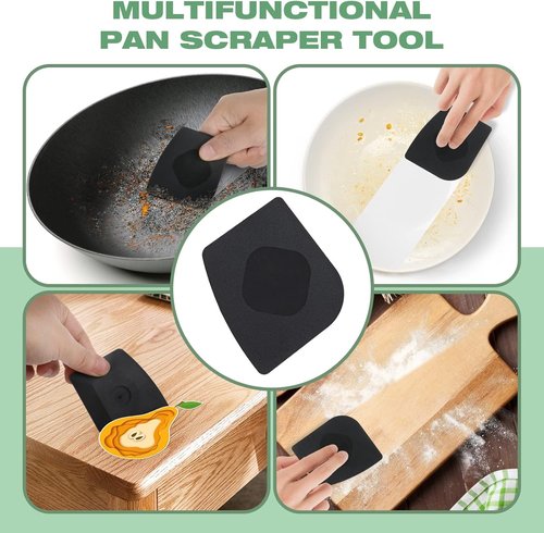 Cast Iron Scrubber - 316 Chainmail Cleaner for Pans & Skillets | Dishwasher Safe Cleaning Kit, Black