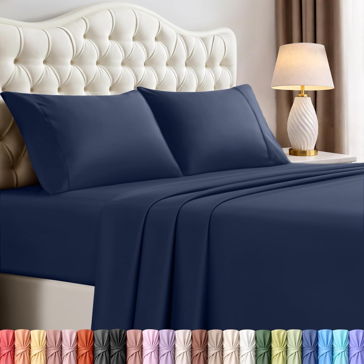 Utopia Bedding Queen Size Sheet Set - Soft & Breathable 4-Piece Microfiber in Navy | Oeko-Tex Certified