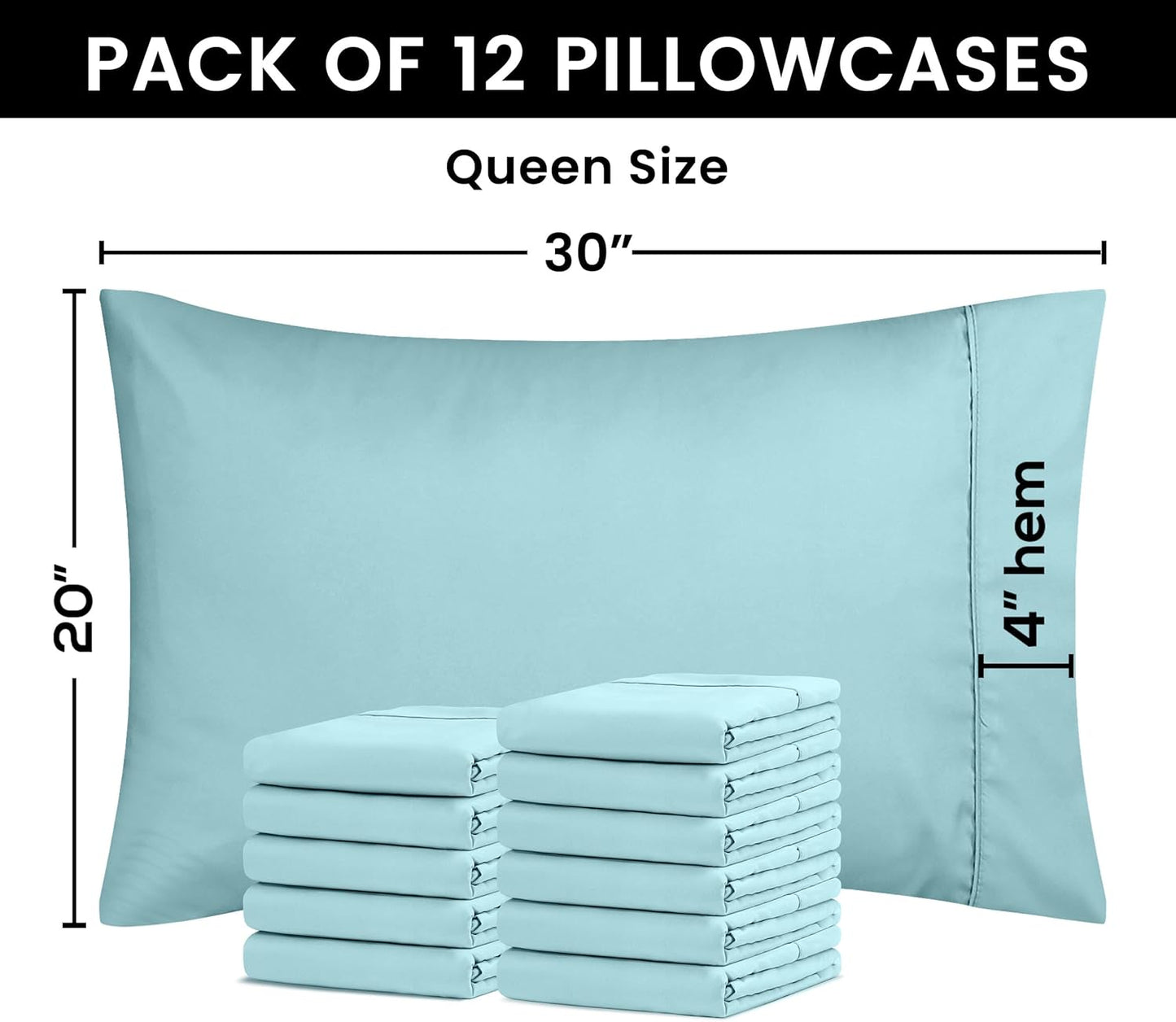 Utopia Bedding Queen Pillow Cases - Soft Brushed Microfiber - 12 Pack, Spa Blue - Fade Resistant 20 x 30 Inches