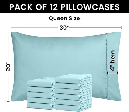 Utopia Bedding Queen Pillow Cases - Soft Brushed Microfiber - 12 Pack, Spa Blue - Fade Resistant 20 x 30 Inches