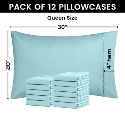 Utopia Bedding Queen Pillow Cases - 12 Pack - Envelope Closure - Soft Brushed Microfiber Fabric - Shrinkage and Fade Resistant Pillow Covers Queen Size 20 X 30 Inches (Queen, Spa Blue)