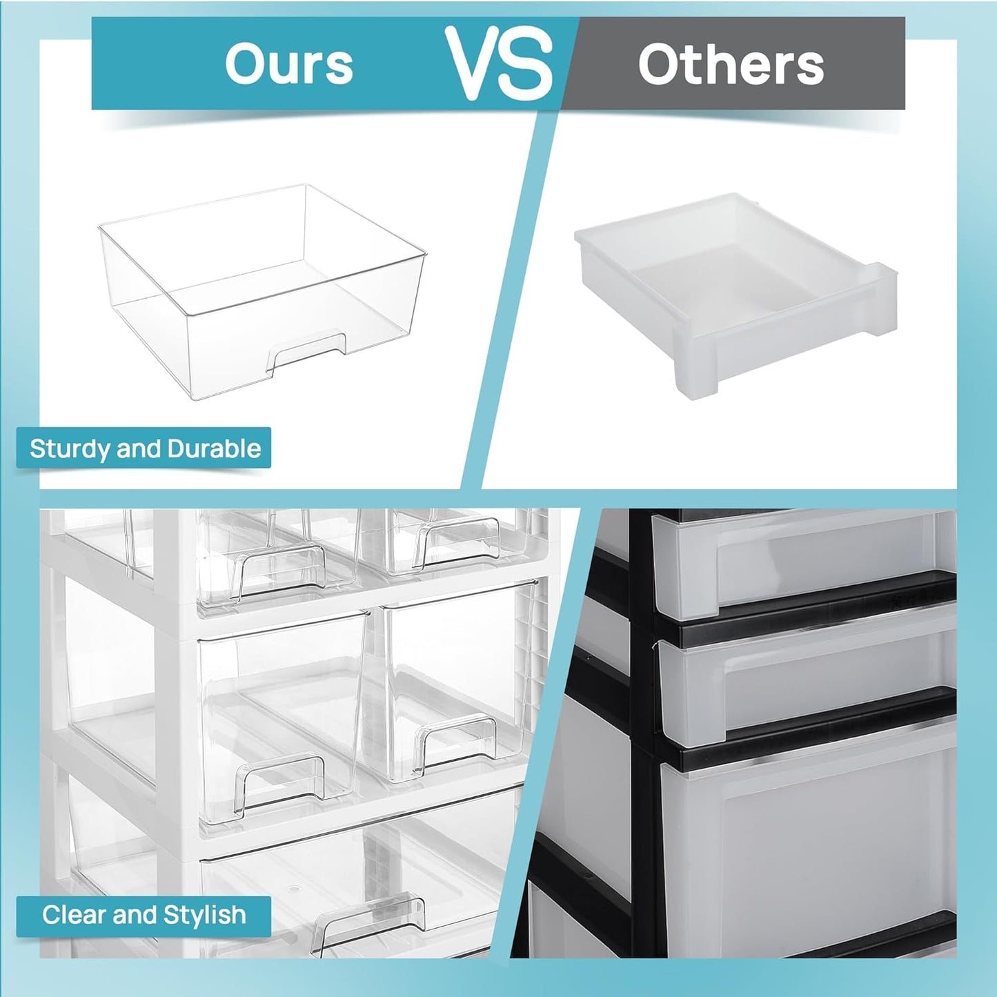 Vtopmart Plastic Drawer Organizer - 4-Tier Storage with 6 Drawers & Wheels | Clear for Office & Crafts