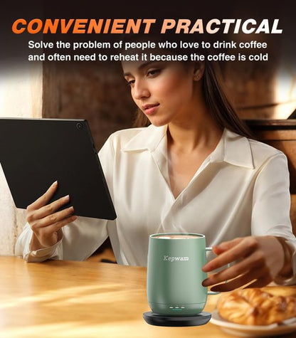 Kepwam Self Heating Coffee Mug, 16oz Smart Heated Coffee Mug, 150 Min Battery Life - Hot up to 149℉ Temperature Control Coffee Mug Warmer, Gifts for Women and Men