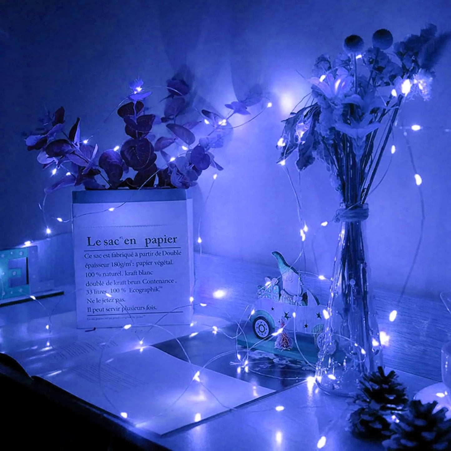 Skiennix 50 Pack Blue Fairy Lights - 7Ft 20 LED Twinkle String Lights | Battery Operated & Waterproof for Weddings, Parties, & Holidays