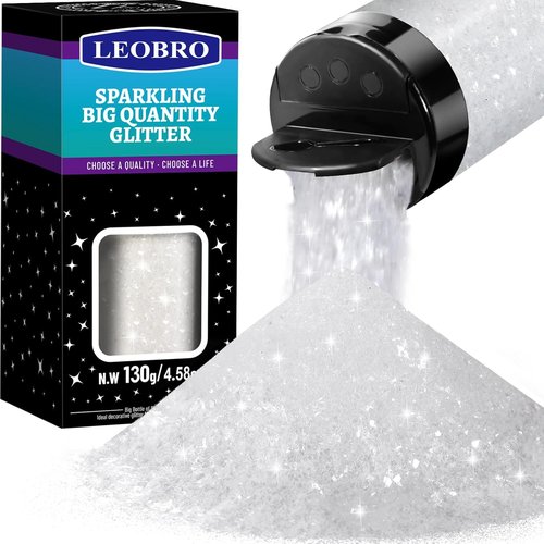 LEOBRO White Glitter - Chunky Snow Glitter for Crafts, Resin Art, Body, Face & Nail | DIY Christmas Decorations
