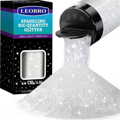 LEOBRO White Glitter - Chunky Snow Glitter for Crafts, Resin Art, Body, Face & Nail | DIY Christmas Decorations