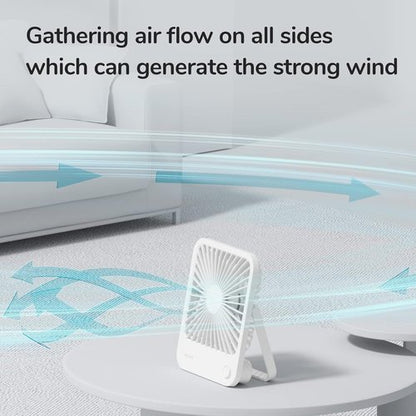 JISULIFE Rechargeable Desk Fan - 4500mAh Battery, 4 Adjustable Speeds, Portable & Foldable - White
