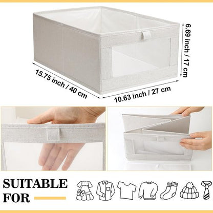 Kigley Linen Closet Organizers - 12 Pcs Foldable Storage Bins with Window for Clothes & Toys | Beige