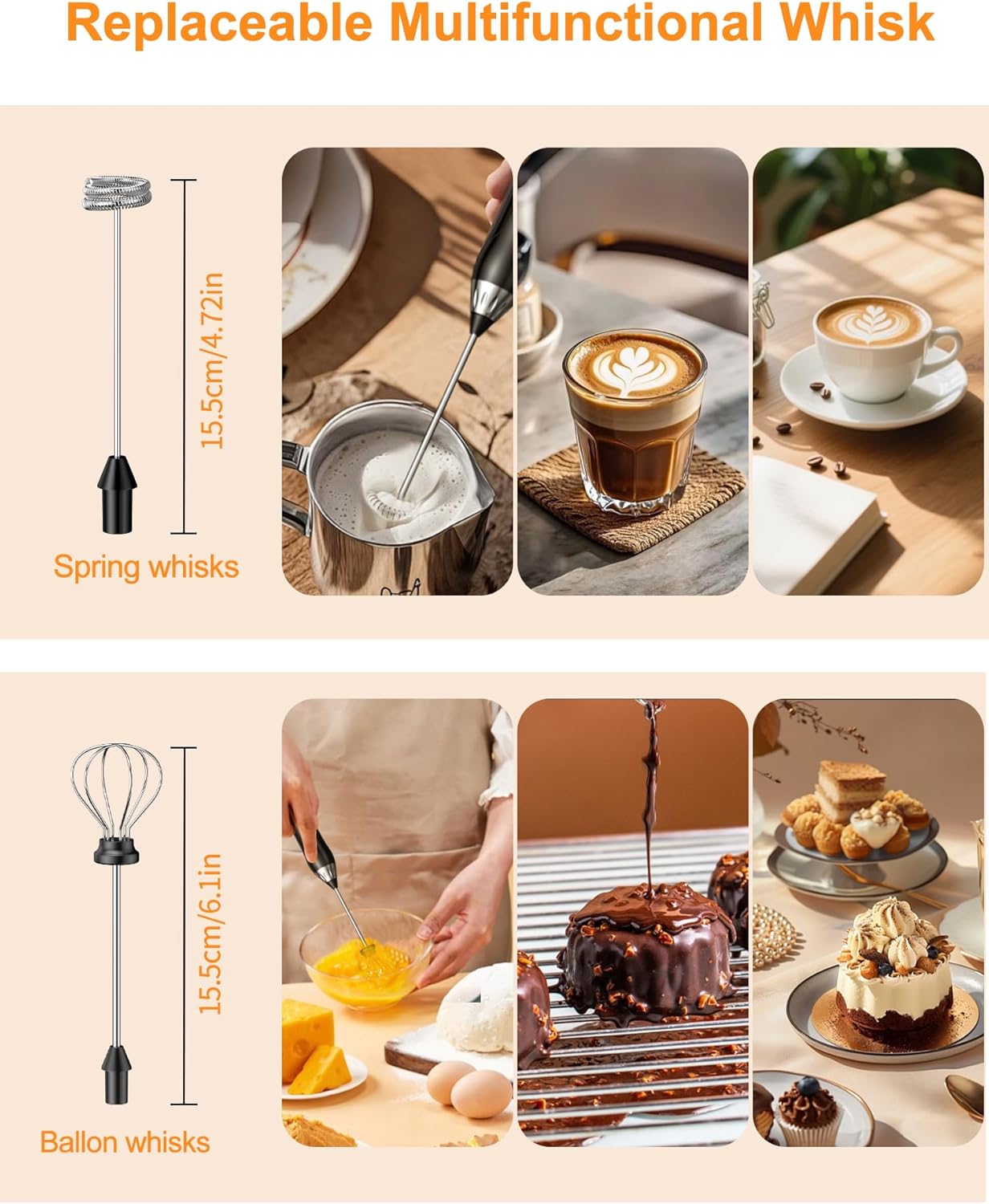 Skiennix Rechargeable Milk Frother - High-Power Handheld Foam Maker for Matcha & Lattes | IP67 Waterproof