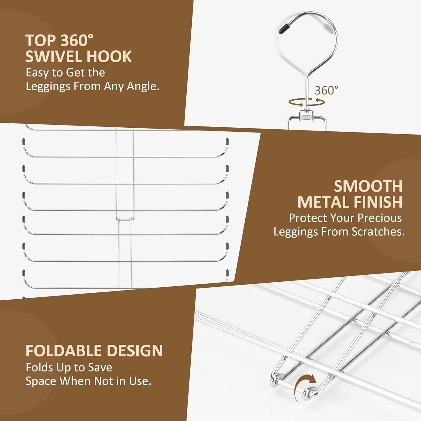 ZEDODIER Legging Organizer - Rotatable Yoga Pants Hanger for Women & Girls | Space-Saving, Holds 20 Pairs, Silver