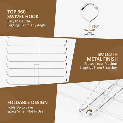ZEDODIER Legging Organizer - Rotatable Yoga Pants Hanger for Women & Girls | Space-Saving, Holds 20 Pairs, Silver
