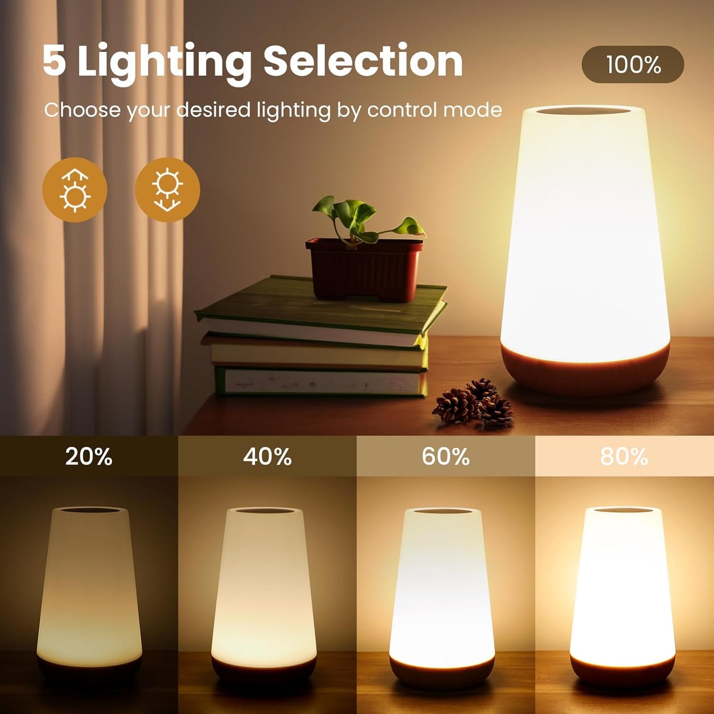 THAUSDAS Dimmable Touch Lamp - Portable Night Light with 5 Brightness Levels & 13 RGB Colors