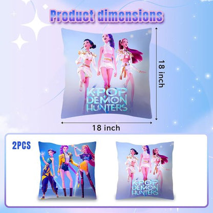 Demon Hunters Pillow Covers - 18" x 18" Kpop Group Themed | 2 Unique Soft Decorative Designs for Fans