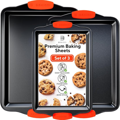 Premium Non-Stick Baking Sheets Set of 3 - BPA-Free & Easy to Clean | Perfect for Cookies & Pastries