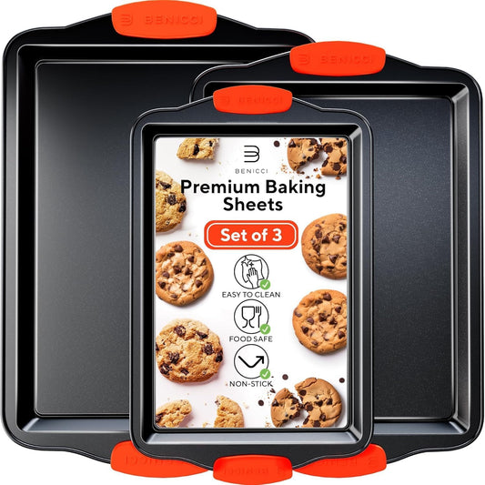 Premium Non-Stick Baking Sheets Set of 3 - BPA-Free & Easy to Clean | Perfect for Cookies & Pastries