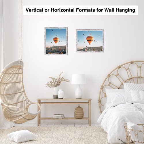 8.5x12 Picture Frame Rustic White for Wall Hanging or Tabletop, Wall Mounting Horizontally or Vertically, 8.5 x 12 Wall Gallery Poster Photo Frame with Shatter Resistant Plexiglass, Rustic White