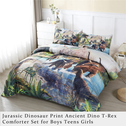 WINLIFE Dinosaur Twin Comforter Set Kids Bedding T-Rex 3D Jurassic Dinosaur Comforter Set for Boys Teen, Soft Lightweight Children Bed Sets (2 Pieces, Twin)
