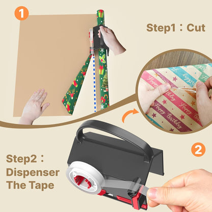 Wraprocut Wrapping Paper Cutter & Tape Dispenser - 2-Pack with 4 Tapes for Effortless Gift Wrapping